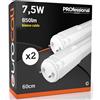 Eurocali 2x Tubi LED 60cm G13 T8 7,5W Professionale Alta Efficienza Garanzia 5 Anni 850 lumen - Luce Bianco Caldo 3000K - Fascio Luminoso 160° - Sostituzione Neon