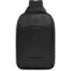 PIQUADRO - Zaino Monospalla Uomo - Scomparto compatibile con iPadmini®, Protezione RFID, Pelle Pregiata - Colore Nero
