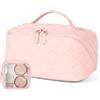 URAQT Borsa da Toilette, Beauty Case Grande da Viaggio, Portatile Borsa da Trucco, Beauty Case da Viaggio Cotone Morbido, Imbottitura ispessita, con maniglia e 1 Mini borsa, Perfetto per Viaggios,Rosa
