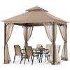 ABCCANOPY - Gazebo per patio da 8 x 8 pollici, gazebo con telaio in acciaio per esterni con zanzariera per prato, cortile, giardino (beige)