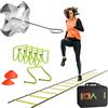 AufuN Accessori per allenamento da calcio, 6 ostacoli regolabili, 12 coni per slalom, scala di agilità, paracadute di resistenza, include borsa portaoggetti, attrezzo di allenamento per sport