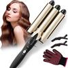 Guyisile 3 Tubi Ferro Arricciacapelli,22MM Piastra Onde per Capelli Onde Beach Waves Ceramica Capelli,Temperatura Regolabile,Rapido 150°C/210°C,Con 2 Clip e un guanto,per Capelli Lunghi e Corti (Nero)