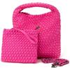 NOVELTY Borsa Donna Piccola Intrecciata Fucsia con Manico e Tracolla a Catena, Bustina con Cerniera e Laccetto da Polso Inclusa - Elegante e Versatile