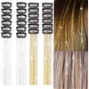 CQXSYTBN 24 Pezzi Ciocche per Capelli Glitter Argentata, Clip per Capelli Glitterate Lucidi Oro Argento Extension Clip Lunghezza Regolabile Accessori Capelli Donna Ragazza Bambina Festa Festival Cosplay