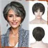 Sofeiyan Parrucca Corta Taglio Pixie,Parrucche da Donna Resistenti al Calore e Naturali con Frangia,Parrucca in Capelli Sintetici da 23 cm,Uso Quotidiano e le Feste,Misto Grigio e Bianco
