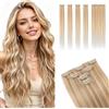 MY-LADY Extension Capelli Veri Clip Lisci 25cm 5 Pezzi, Extension Clip Capelli Veri con Base Lace per Volume Invisibile #18P613 Biondo Cenere/Biondo 36g