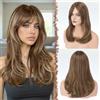 FESHFEN Parrucca Donna Lunga con Frangia Natuaral Sintetici Ricci Parrucca Capelli Parrucche per Donna, Biondo Misto Marrone 45 cm