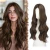 FESHFEN Parrucca Lunga Ondulata - Lace Front Parrucca per Donna Lunghe Ondulate Castano Medio Wigs Naturali Sintetici Capelli Parrucche Uso Quotidiano Festa, 60 cm