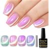 Shining She Smalto Semipermanente Unghie Magnetico,4 Colori Rosa Verde Viola Blu Perlescente Cat Eye Gel Polish, Brillante Estate Mermaid Smalto Gel Unghie UV per Nail Art Salone, 8ML