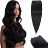 TESS Extension Capelli Veri Tessitura Matassa Lisci per Donna 100g Fascia Unica Nero Naturale senza Clip 25cm