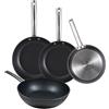 MasterPRO Set di 3 padelle Ø24Ø28Ø30 cm + Wok Ø28 cm in alluminio forgiato adatte all'induzione colore nero FOODIES MasterPRO