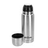 AKTIVE Borraccia termica in acciaio inox, 350 ml, finitura metallica, con bicchiere, sistema antigoccia, senza BPA, 7 x 7 x 20 cm