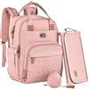 Dikaslon Borsa Zaino Fasciatoio, Zainetto Fasciatoio Grande Multifunzione Borsa Bebè con Fasciatoio Portatile, Porta Ciuccio e Cinturini per Passeggino, per Mamma e Papà (Rosa)