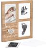 Navaris Cornice per Foto e Impronte Neonato - Kit con Inchiostro per Stampo Impronta Mani Piedi Bambino - Portafoto Neonati 30x25x2,4cm - Design Love