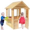 K LUCKIDS Casetta giochi per bambini all'aperto, casetta giochi in legno in stile country con lavabo, finestre, porta di lavoro, pentole, casetta giocattolo per esterni, cortile, terrazza (naturale)