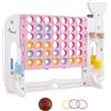 COSTWAY Forza 4 Gigante, Gioco 4 in Linea per Bambini con Altezza Regolabile, 42 Pedine, Palla da Basket, 2 Palline da Golf, Mazza da Golf, 3 Anelli e 2 Portabicchieri (Rosa)