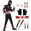 Kitimi Costume ninja per bambini ragazzi, nero rosso set di ninja costume con freccette guanti pugnali spada corta ninja Cosplay set per Halloween festa di Kung Fu Carnevale Natale partito