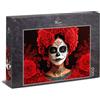 Ulmer Puzzleschmiede Puzzle da 1000 pezzi Dia de los Muertos - Ritratto con pittura artistica del viso e corona di fiori rossi, motivo di carattere espressivo, qualità puzzle, made in Germany