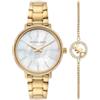 Michael Kors Orologio Pyper per donna, movimento al quarzo a due lancette con cinturino in acciaio inossidabile, PVC o pelle, 32 mm, Set tono oro e perla