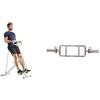 Sunny Health & Fitness Row-N-Ride Squat Assist Trainer for Glutes & Full Body Cardio Workout + 86 cm Olympic Triceps Bar with Ring Collars, Olympic Weight for Weightlifting and Bodybuilding