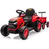 Garvee Trattore Elettrico con Rimorchio Rimovibile 12 V, Auto Elettrica per Bambini 3-6 Anni con Telecomando Musica MP3 Display Luci e Cintura di Sicurezza, Rosso