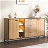 Azkoeesy Credenza 160 cm, 3 ante e 3 cassetti, LED integrata, gambe e maniglie metallo nero, ripiani vetro, mobile TV multifunzionale, buffet design legno, per soggiorno e sala da pranzo
