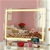 SONGMICS Specchio Trucco con Luci LED da Tavolo, con Lente di Ingrandimento 10x, 3 Colori, Doppia Porta USB, 62,5 x 10 x 45,8 cm, per Postazione Trucco, Bianco Opaco, Collezione ISLAND LWM002W02