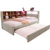 KecDuey Telaio letto 90 x 200 cm, letto estraibile 90 x 190 cm, dotato di luci LED, prese e molti scomparti, letto singolo, tessuto di flanella (grigio chiaro, 90 x 200/90 x 190 cm)