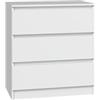 VBChome Cassettiera con 3 cassetti, 70 x 40 x 77 cm, colore bianco opaco, senza maniglie, multiuso, per corridoio, camera da letto, soggiorno, cameretta dei bambini, moderno, bianco opaco