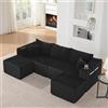 Lekvvied Divano angolare a U in velluto a coste,divano 3 posti modulare compresso con pouf mobili,portabicchieri,tasca laterale e cuscino (C-nero)