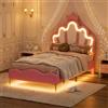 RXMORI Letto singolo da 90 x 200 cm, letto da principessa, letto imbottito con design a corona e testiera regolabile, per bambini e adulti (rosa, 90 x 190 cm)
