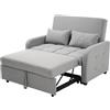 Azkoeesy Divano letto multifunzionale a 2 posti con funzione di sonno e pieghevole, schienale regolabile, ideale per piccoli appartamenti e dormitori, rivestimento in lino (grigio)