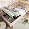Lekvvied Letto singolo con contenitore, dispositivo idraulico, letto imbottito 90x200cm con rete a doghe, divano letto in velluto, per ragazzi e bambini (senza materasso), Rosa