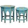Casa Moro Set di 2 tavolini orientali Saada blu M L in legno massiccio dipinto a mano | Artigianato dell'Orient | Tavolino da salotto in stile boho marocchino in set da 2 pezzi | MA-32-47