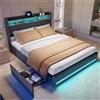 BSMGSGN Letto 140x190 cm contenitore 4 cassetti testiera LED USB doghe, Grigio