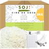 Soj Cera di soia vegetale senza OGM, 100% naturale, 3 kg, e-book + 30 pozzi gratis! Produzione di candele colate, cera di soia per candele, in fiocchi, 3 kg