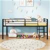 RELAX4LIFE Letto a Castello Basso in Metallo, Letto a Soppalco Salvaspazio con Rete a Doghe, 2 Ingressi Larghi, 2 Scale Robuste e Struttura con Protezione Anticaduta per Adulti e Bambini (Nero)