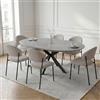 JIEXI Set di tavolo da pranzo allungabile e 6 sedie, 110 cm-150 cm, tavolo da rotondo a ovale con sedie in velluto a coste grigio, salvaspazio, set di mobili per sala da pranzo da 6 posti