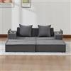 MAMAINI Divano letto a 2 posti, moderno, comodo, in tessuto, due cuscini, poggiapiedi con vano portaoggetti laterale e portabevande, elegante e decorativo, grigio scuro