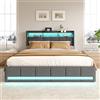 BSMGSGN Letto 180x200 cm contenitore 4 cassetti testiera LED USB doghe, Grigio