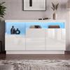 KSFASHZ Credenza Sala da Pranzo Bianco Lucido 140 cm Mobile TV Moderno con Illuminazione LED RGB, Mobile di Stoccaggio a 3 ante e Spazi Esposizione per Soggiorno Cucina Ingresso