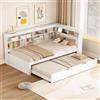 MURUL Divano letto 90 x 200 cm, letto estraibile 90 x 190 cm, con presa USB e ripiani, singolo, in legno massiccio, multifunzione (bianco, 90 x 200 cm)