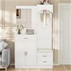 Coolywood Moderno guardaroba compatto, combinazione di armadio e scarpiera, armadio ingresso multifunzionale con specchio (bianco)