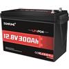 Dumfume Batteria LiFePO4 12V 300Ah - BMS 200A 3840W 15000 Cicli Profondi, Batteria al Litio Per Camper, Accumulo Solare, Alimentazione di Emergenza, Campeggio & Applicazioni Off-Grid