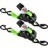 GAsupply Cinghie a Cricchetto Autoavvolgenti 3m x 25mm | Set di 2 Pezzi con ganci a S, 750kg carico di rottura | Cinghie di fissaggion per moto, rimorchio, camion - Verde