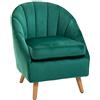 HOMCOM Poltrona Salotto Imbottito in Velluto, Poltroncina Camera da Letto con Imbottitura Spessa, Gambe in Legno di Caucciù, per Soggiorno e Sala da Pranzo, 67x65x77cm, Verde