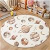 HASLEFND Tappeto Rotondo Salotto 100cm, galassia dei sogni Mezzaluna planetaria Tappeto Soggiorno Antiscivolo Pelo Corto, Tappeti Rotondi Lavabile Morbido Tappeti Camera da Letto Bianco rosato