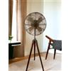 CREATIVEERA Ventilatore a piedistallo vintage funzionale ottone e marrone antico ventilatore da pavimento elettrico fatto a mano stile retrò legno marrone treppiede decorazione per la casa ventilatore