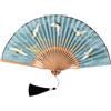 GFM® Ventaglio a mano pieghevole in bambù e seta, stile giapponese/cinese, pieghevole per estate, matrimonio -Gru-Turchese-(MR-E) (FLSLK-JC-6-TX)