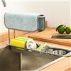 Gettimore Scaffale telescopico per lavello da cucina in acciaio inox, con lunghezza regolabile da 37 a 43 cm, scolapiatti ventilato per spugne, spazzole, sapone e asciugamani, multiuso per la pulizia